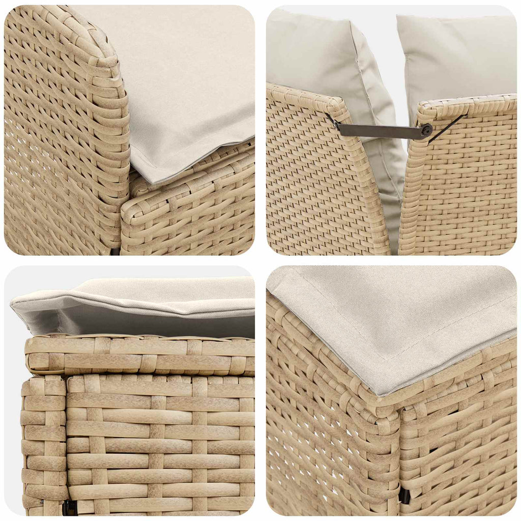 Gartenarmsessel mit Ecksofa 2 Stück Beige und Creme PE-Rattan