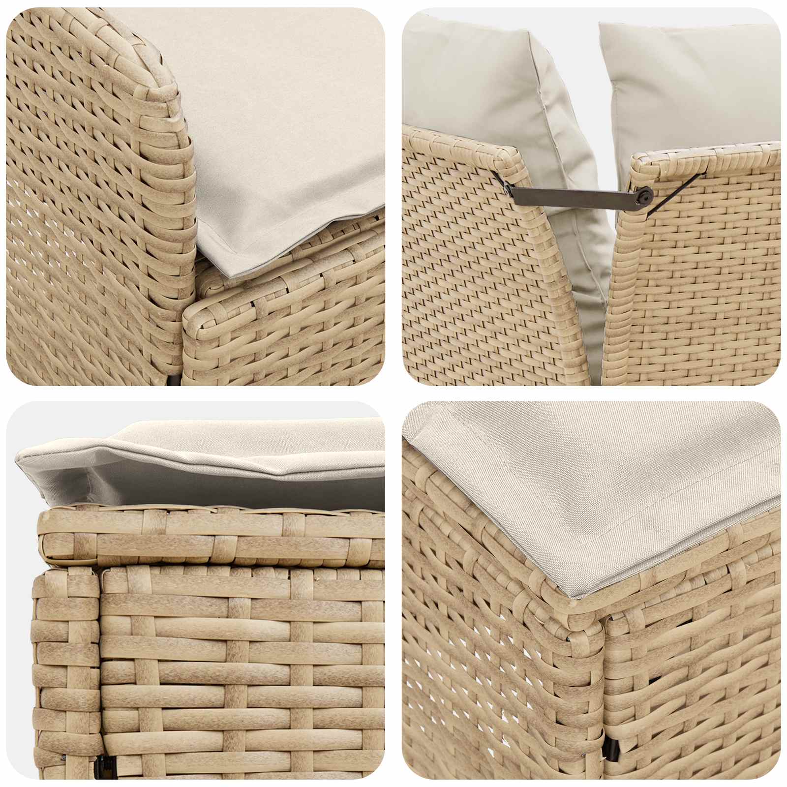Gartenarmsessel mit Ecksofa 2 Stück Beige und Creme PE-Rattan