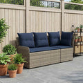 Gartenarmsessel mit Ecksofa 2 Stück Grau und Marineblau