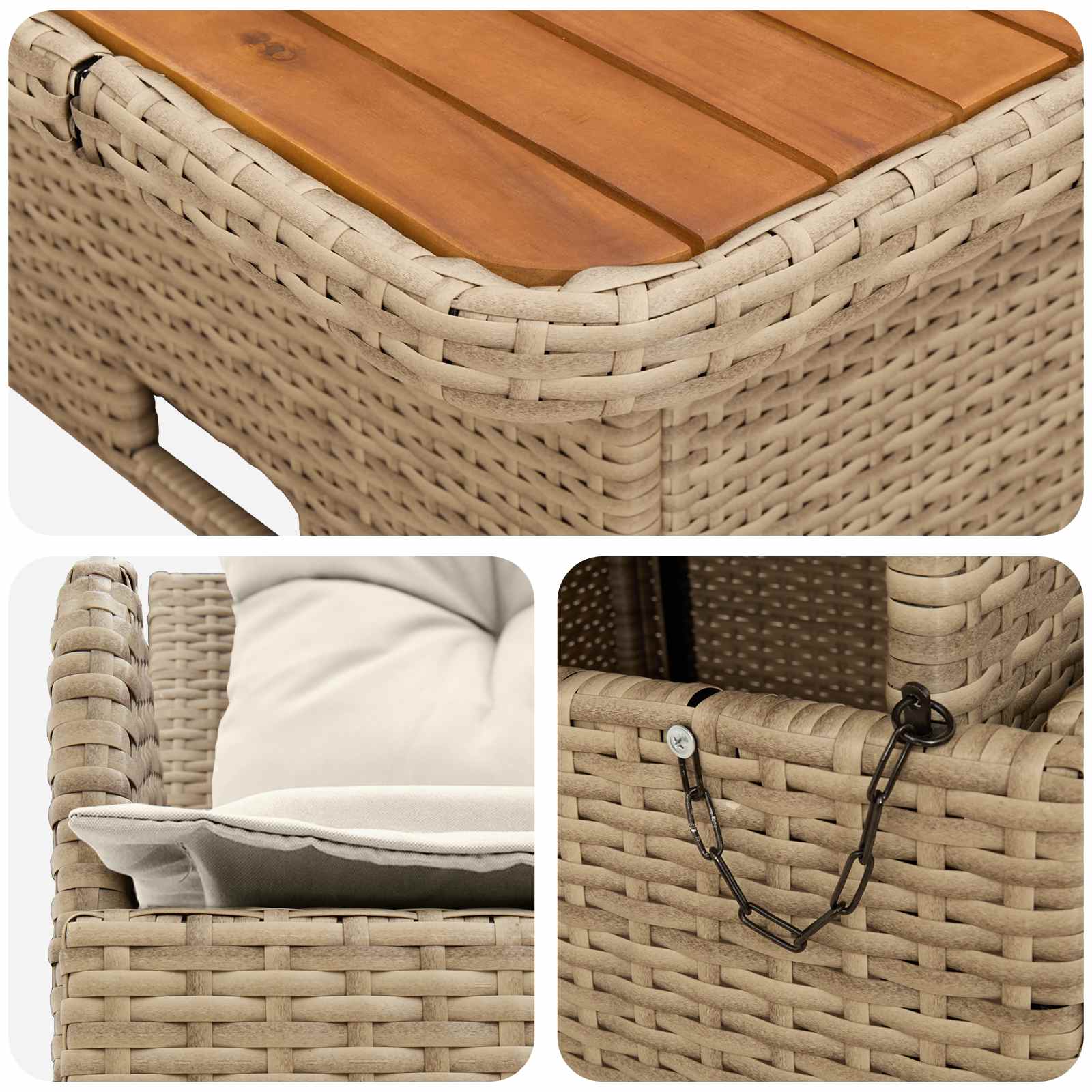 Garten Armlehnen Sofa mit Klapptisch 2 Stück Beige und Creme