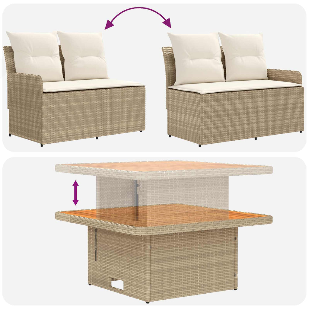 Garten Armlehnen Sofa mit Klapptisch 2 Stück Beige und Creme
