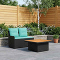 Garten Armlehnen Sofa mit Klapptisch 2 Stück Schwarz und Türkis