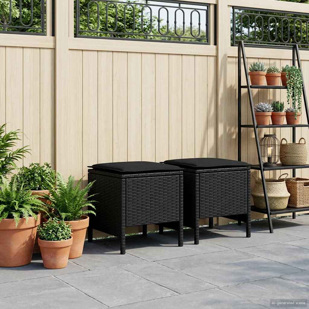 Garten-Fußhocker 2 Stück Schwarz 38 x 38 x 45 cm PE-Rattan