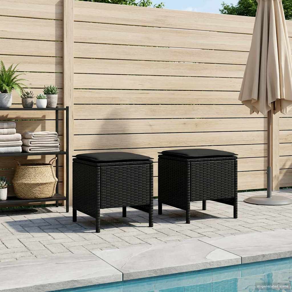 Garten-Fußhocker 2 Stück Schwarz 38 x 38 x 45 cm PE-Rattan