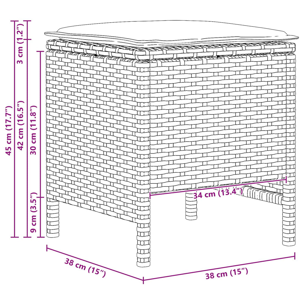 Garten-Fußhocker 2 Stück Schwarz 38 x 38 x 45 cm PE-Rattan