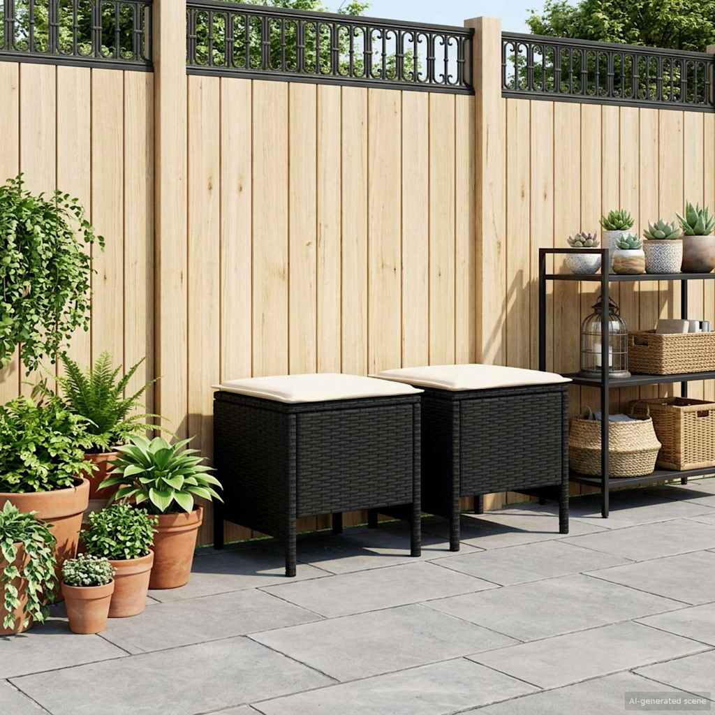 Garten-Fußhocker 2 Stück Schwarz und Creme 38 x 38 x 45 cm