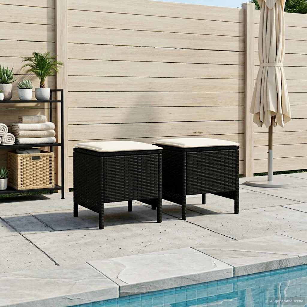 Garten-Fußhocker 2 Stück Schwarz und Creme 38 x 38 x 45 cm