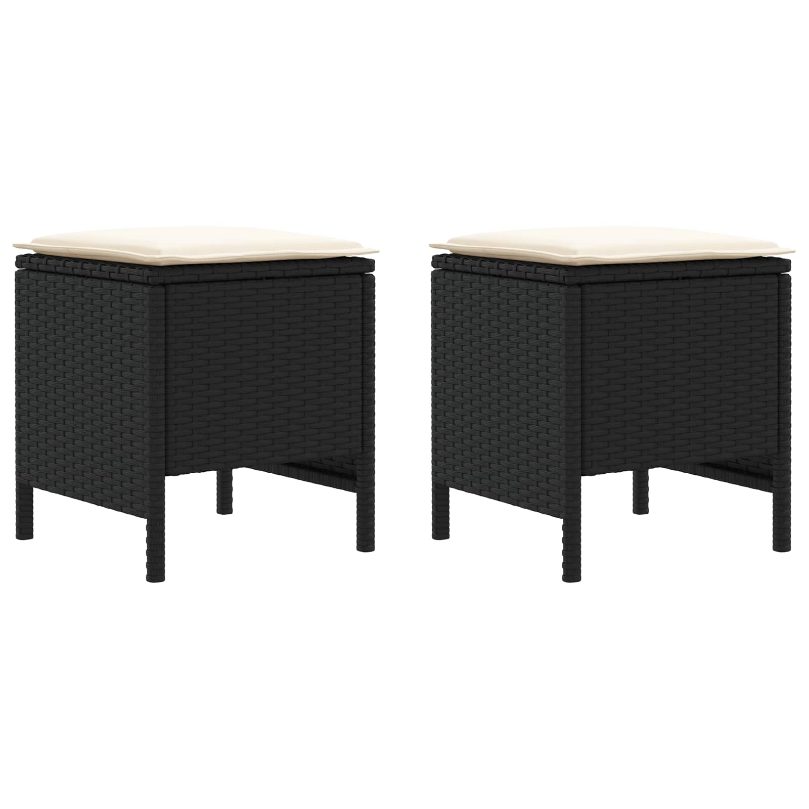Garten-Fußhocker 2 Stück Schwarz und Creme 38 x 38 x 45 cm