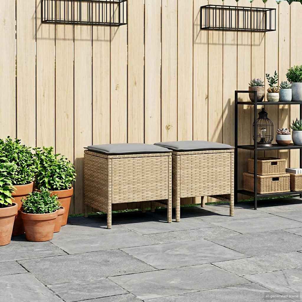 Garten-Fußhocker 2 Stück Beige und Hellgrau 38 x 38 x 45 cm