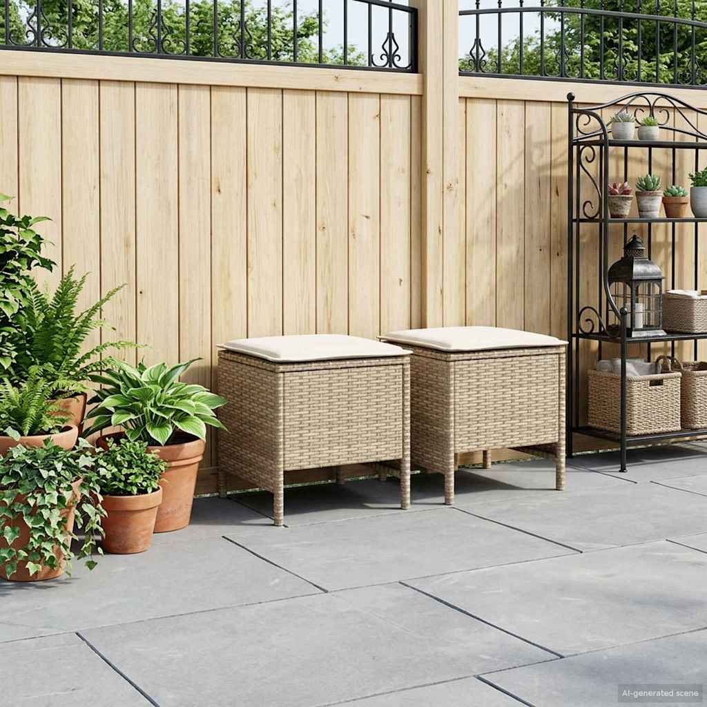 Garten-Fußhocker 2 Stück Beige und Creme 38 x 38 x 45 cm