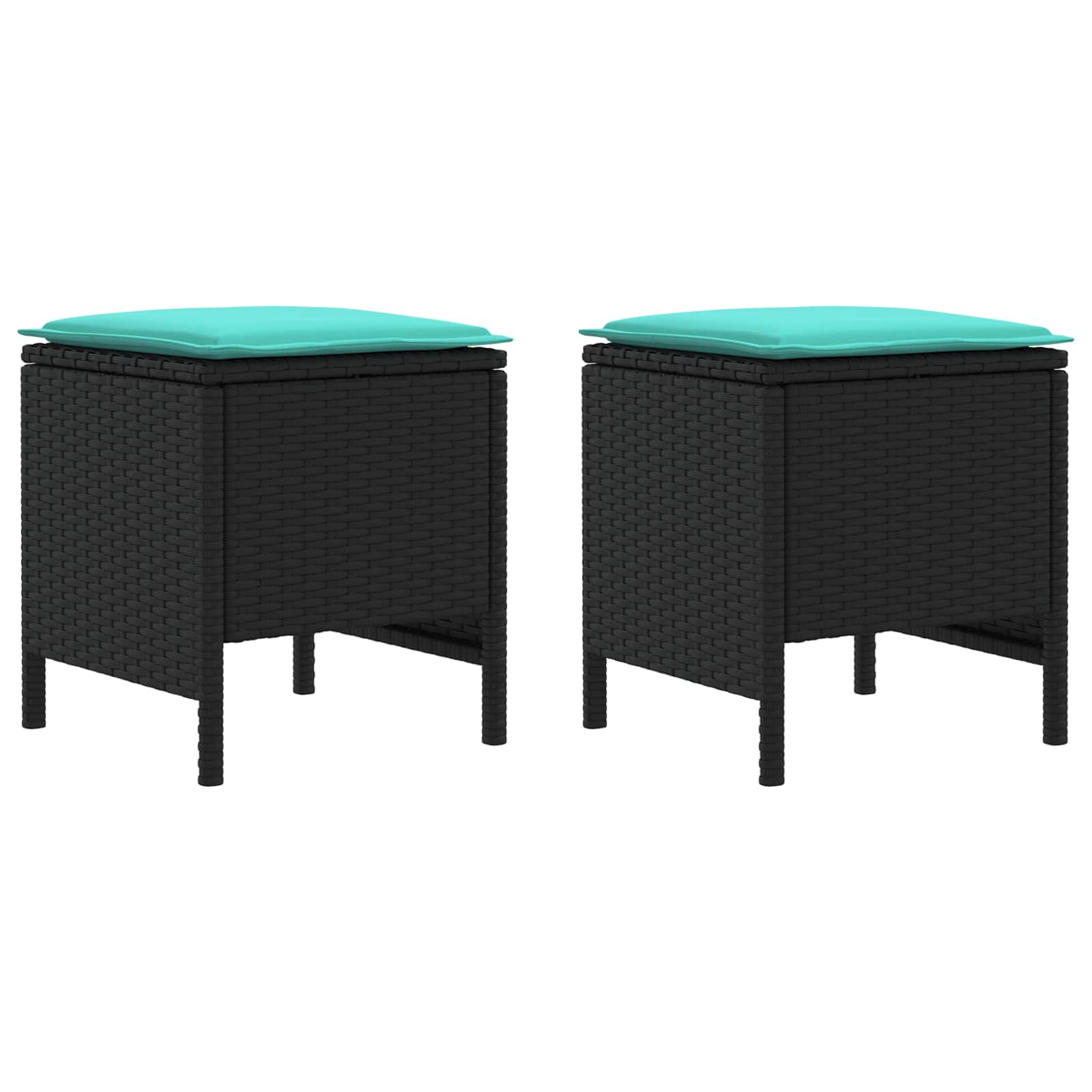 Garten-Fußhocker 2 Stück Schwarz und Türkis 38 x 38 x 45 cm