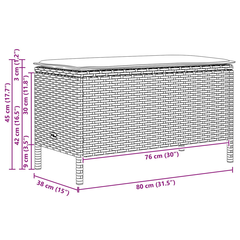 Garten-Fußhocker mit Kissen Schwarz 80 x 38 x 45 cm PE-Rattan