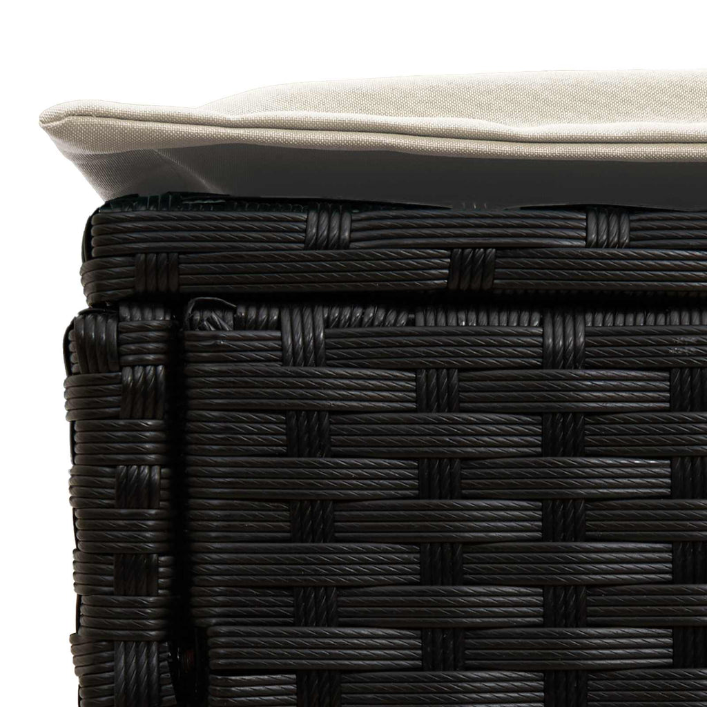Garten-Fußhocker Schwarz und Creme 80 x 38 x 45 cm PE-Rattan