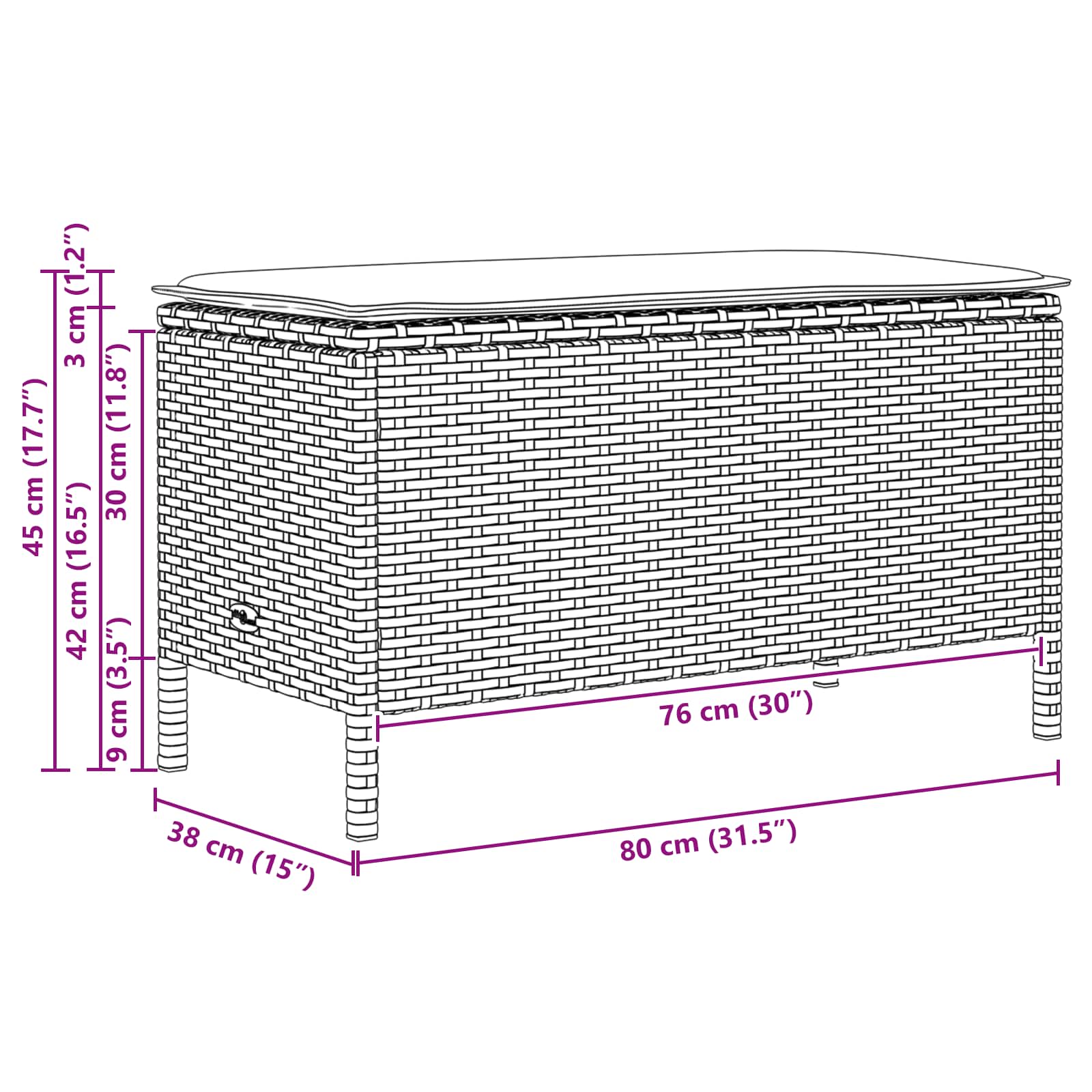 Garten-Fußhocker Beige und Creme 80 x 38 x 42 cm PE-Rattan