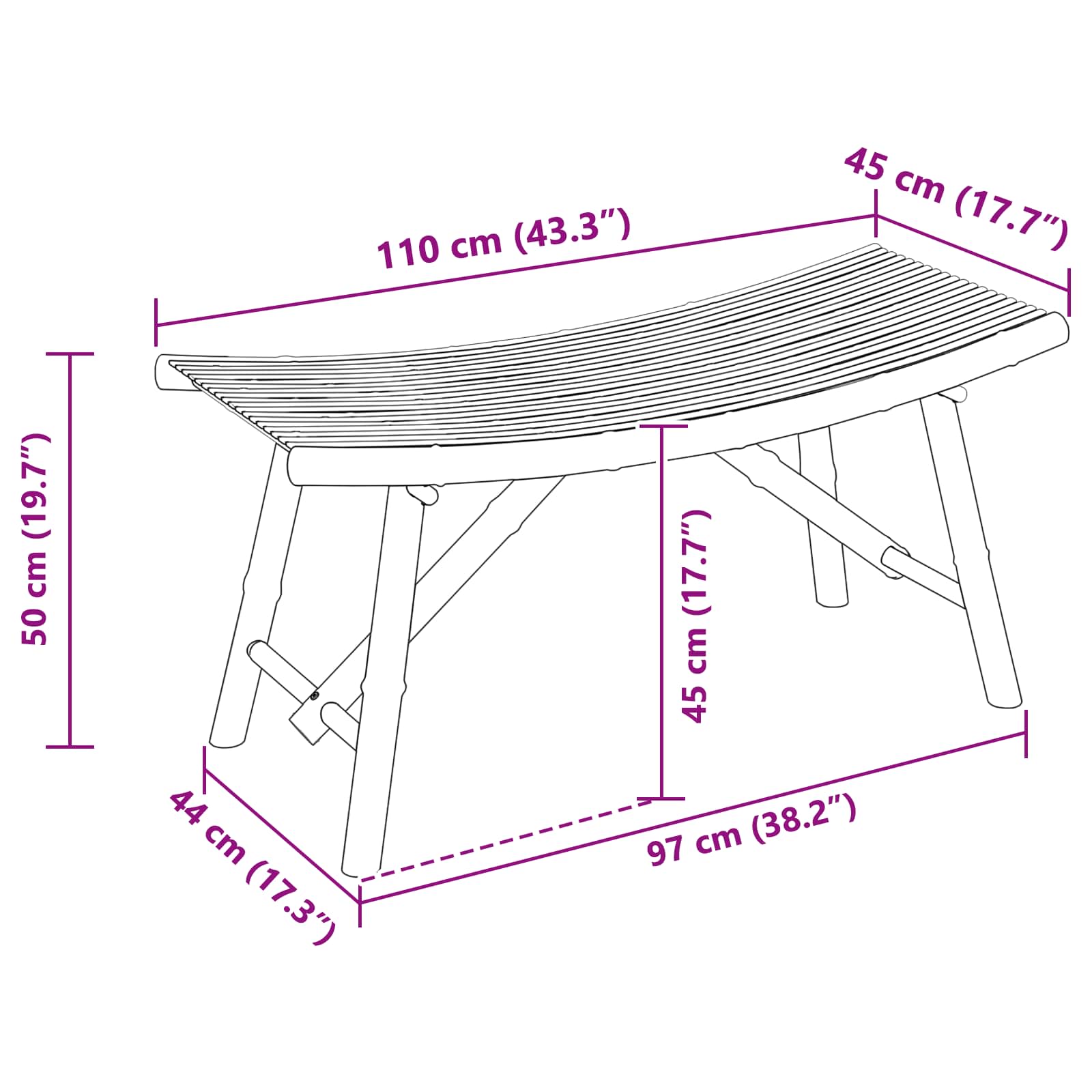 Gartenbank Natur 110 x 45 x 50 cm Bambus