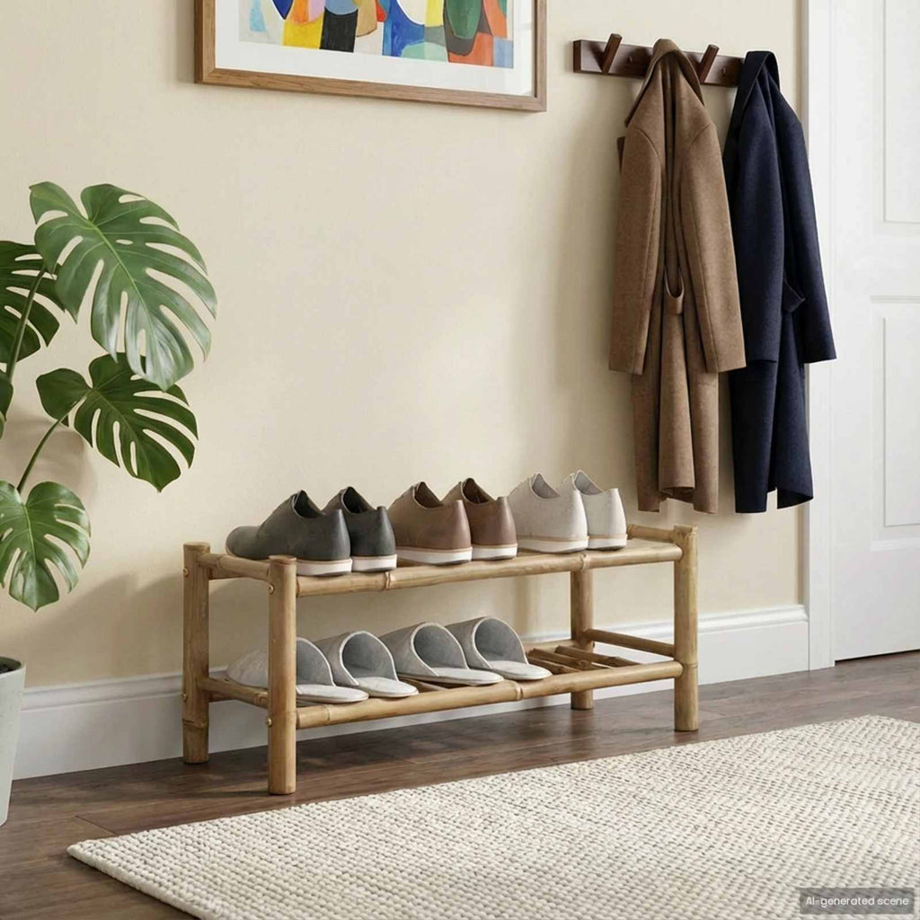 Schuhregal mit Regal mit Speicher Natur 68 x 28 x 30 cm Bambus