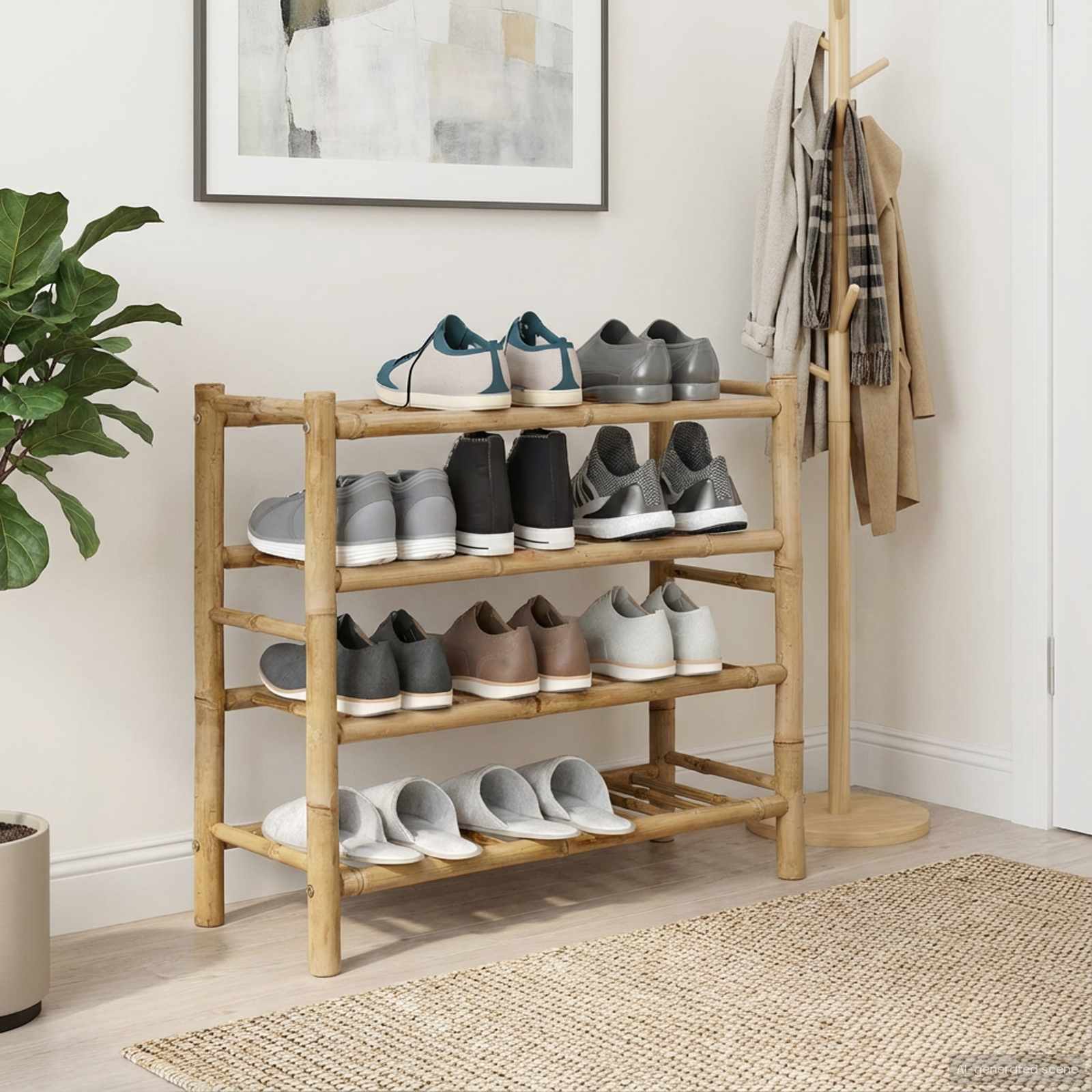 Schuhregal mit Regal mit Speicher Natur 68 x 28 x 63 cm Bambus