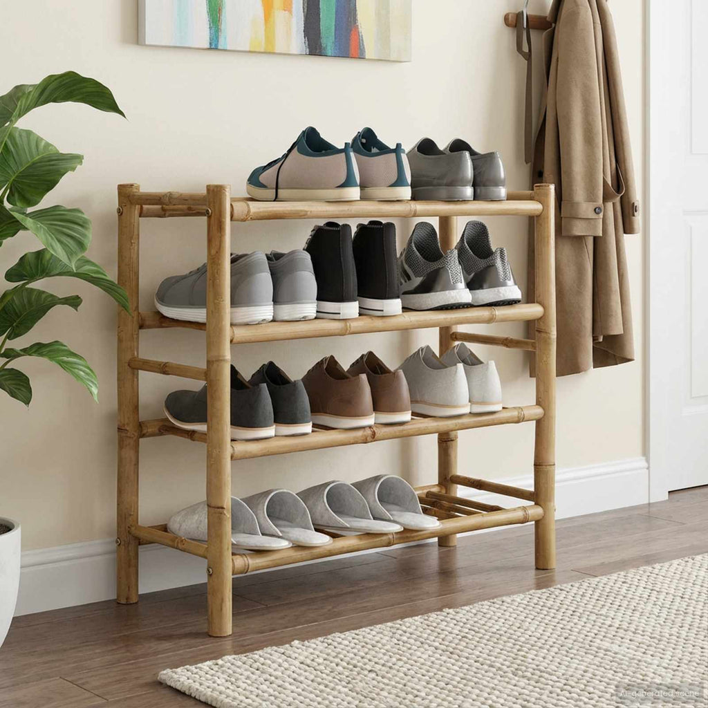 Schuhregal mit Regal mit Speicher Natur 68 x 28 x 63 cm Bambus