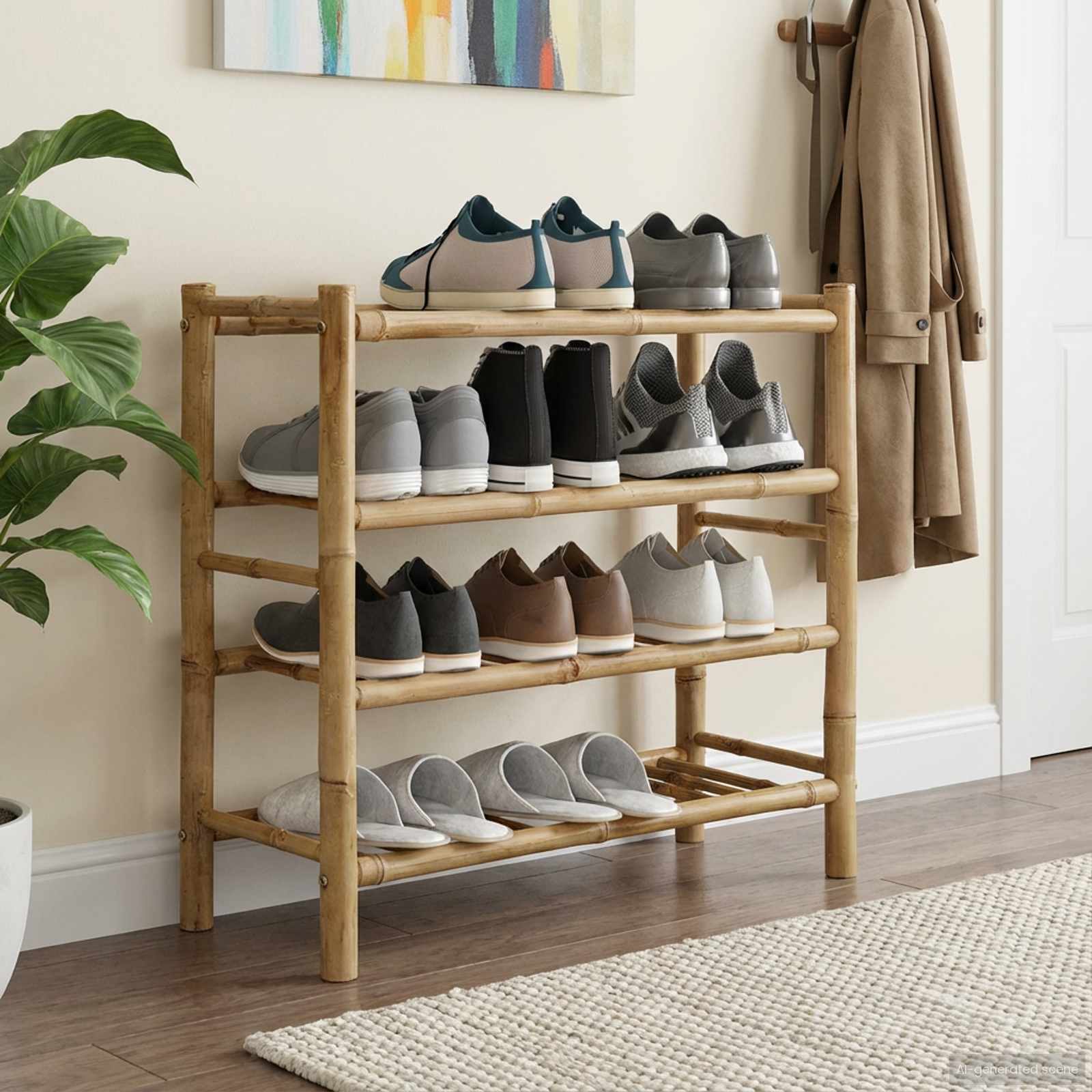 Schuhregal mit Regal mit Speicher Natur 68 x 28 x 63 cm Bambus