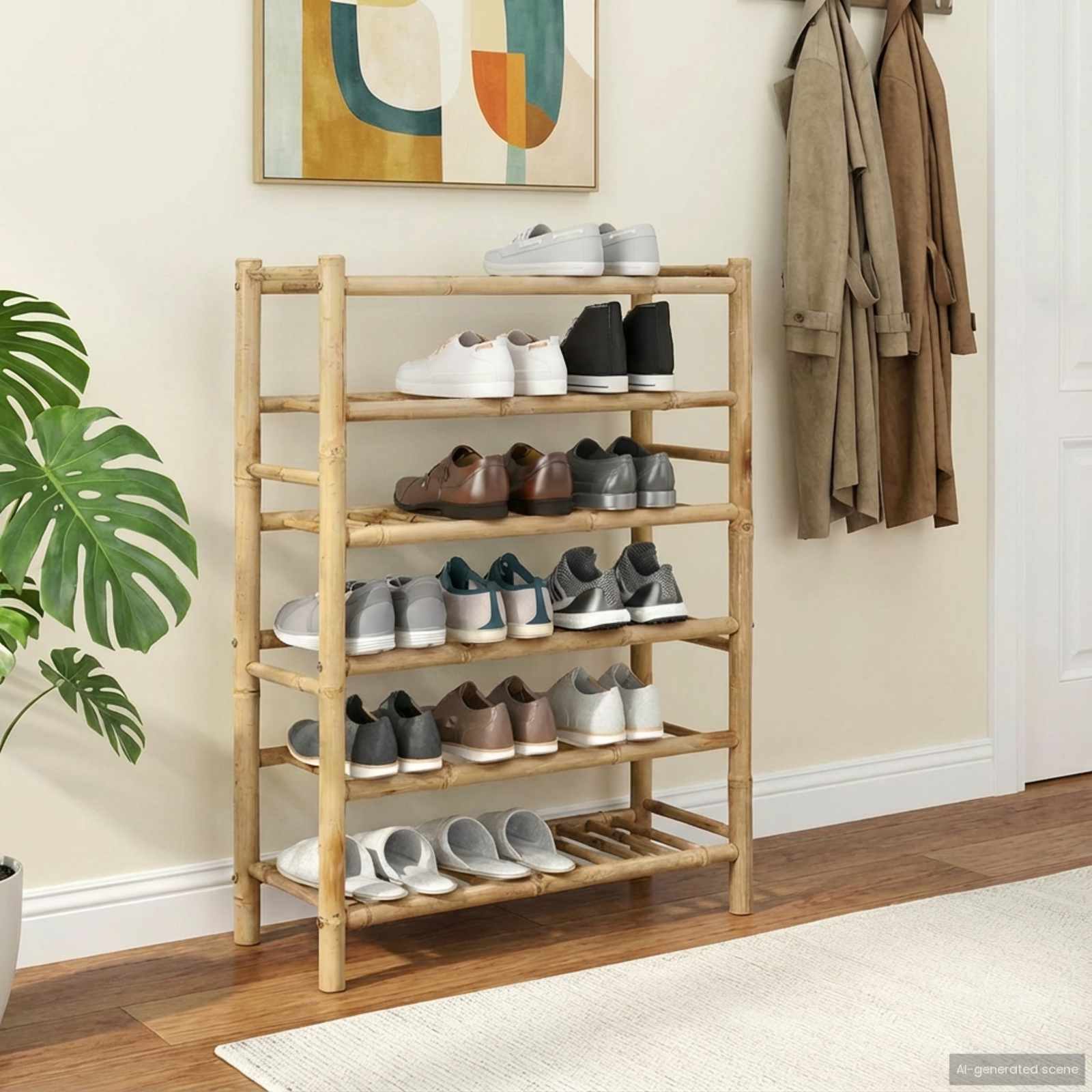 Schuhregal mit Regal mit Speicher Natur 68 x 28 x 96 cm Bambus