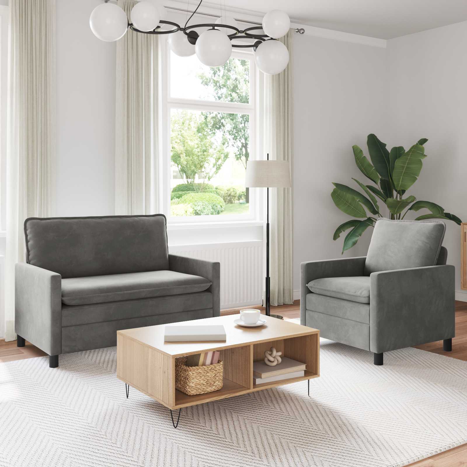 Sofa Set 2 pcs Hellgrau Samt