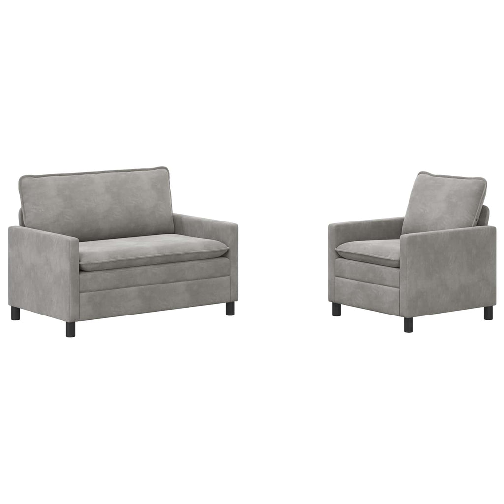 Sofa Set 2 pcs Hellgrau Samt