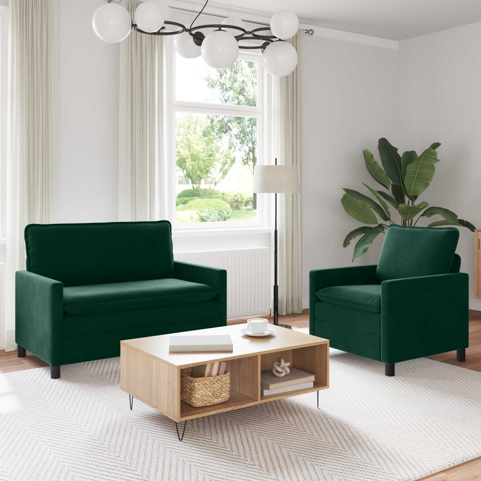 Sofa Set 2 pcs Dunkelgrün Samt