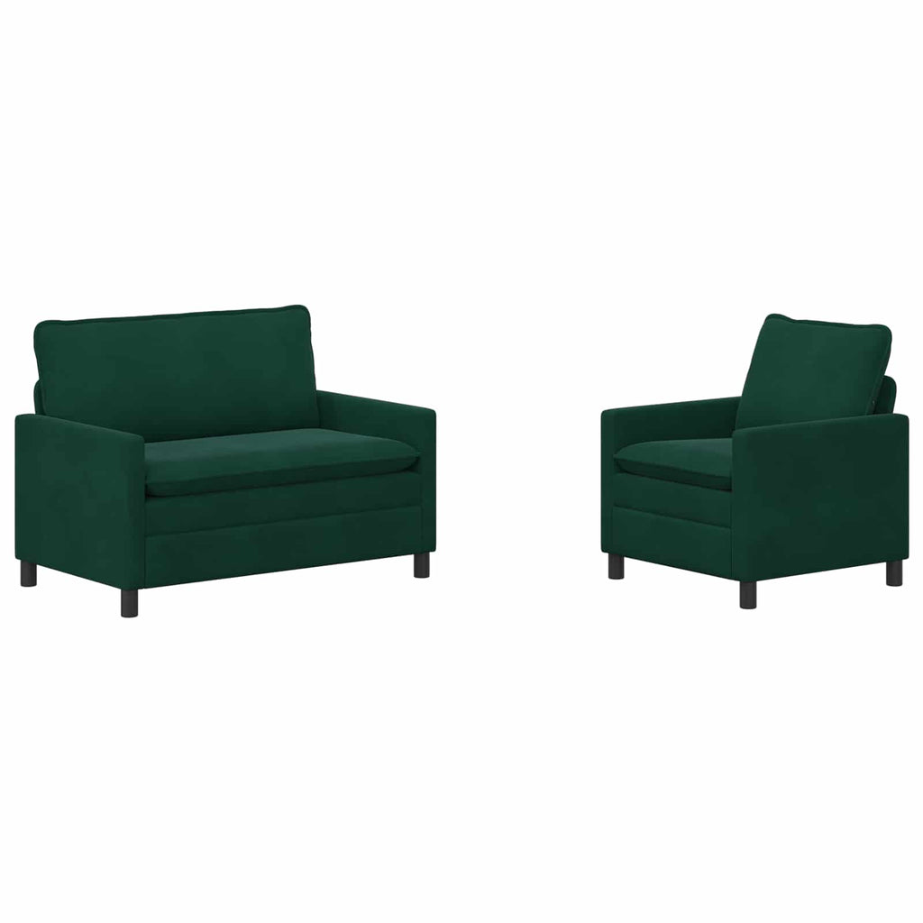 Sofa Set 2 pcs Dunkelgrün Samt