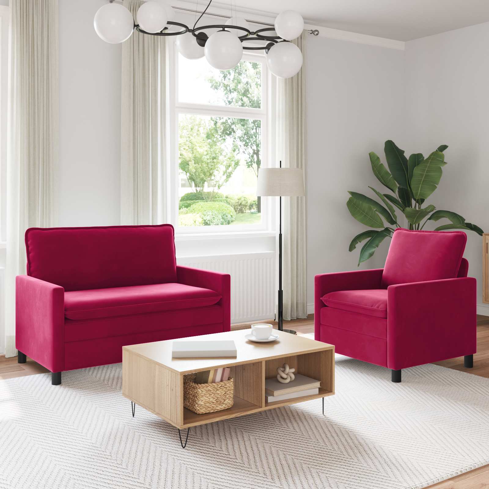Sofa Set 2 pcs Weinrot Samt