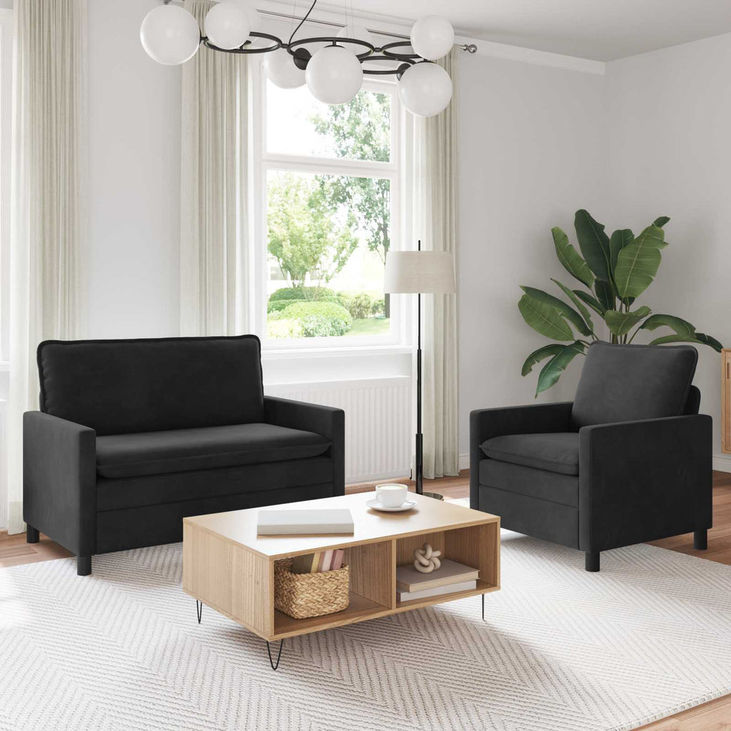 Sofa Set 2 pcs Schwarz Samt