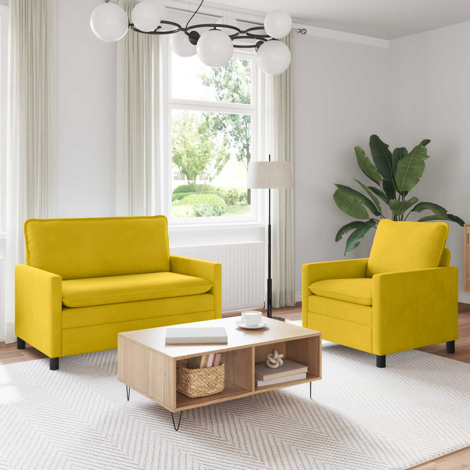 Sofa Set 2 pcs Gelb Samt