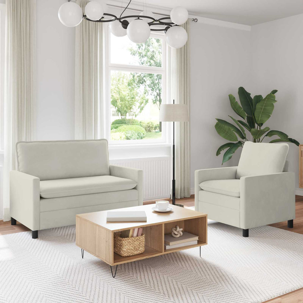 Sofa Set 2 pcs Creme Samt