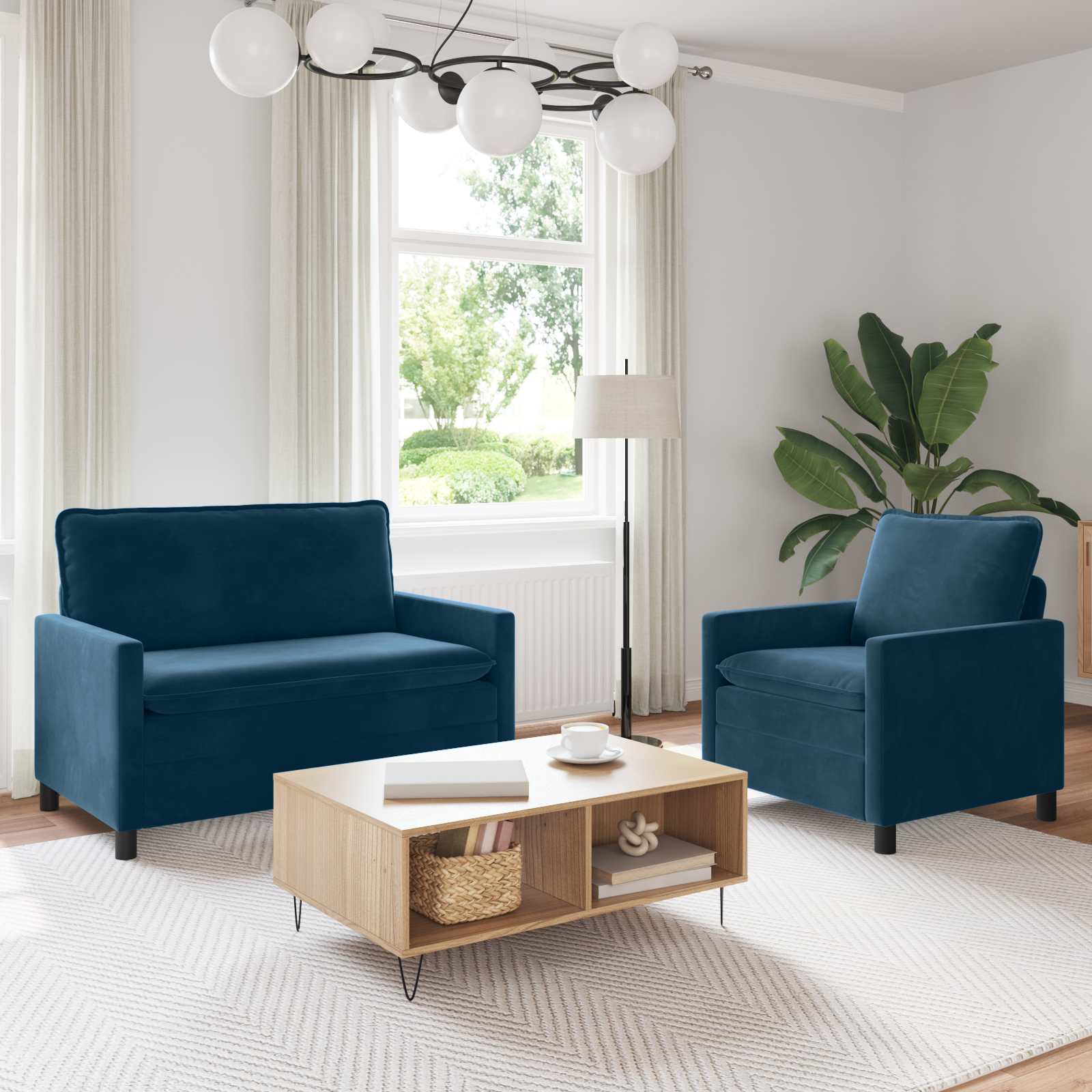 Sofa Set 2 pcs Blau Samt