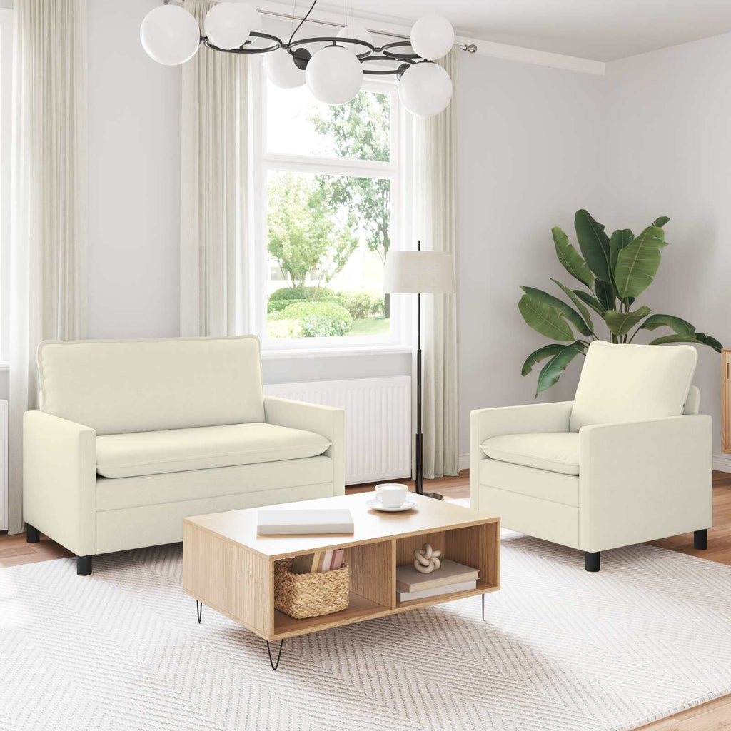 Sofa Set 2 pcs Creme Stoff