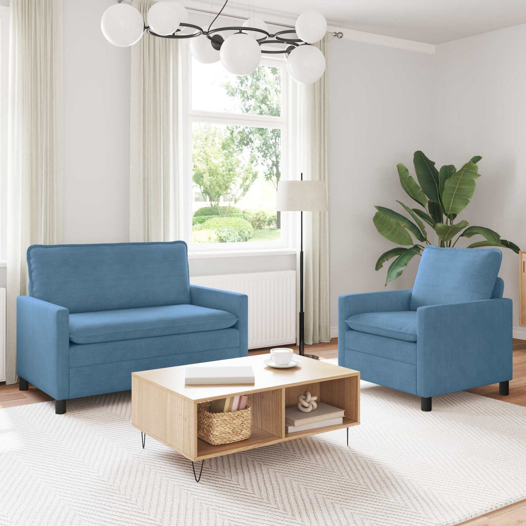 Sofa Set 2 pcs Blau Stoff