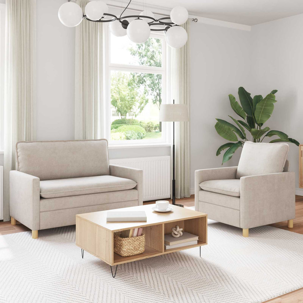 Sofa Set 2 pcs Creme Polyester