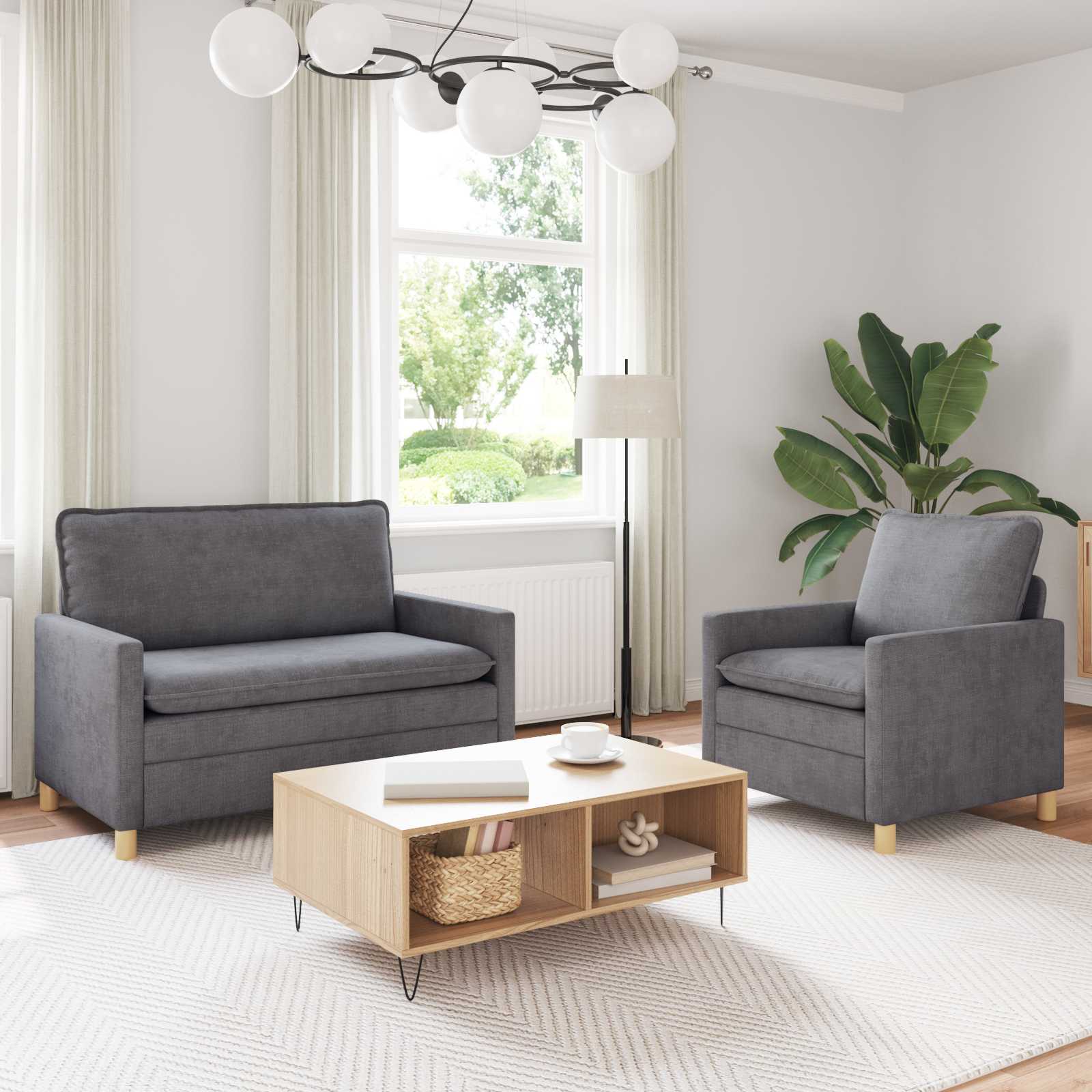 Sofa Set 2 pcs Hellgrau Polyester