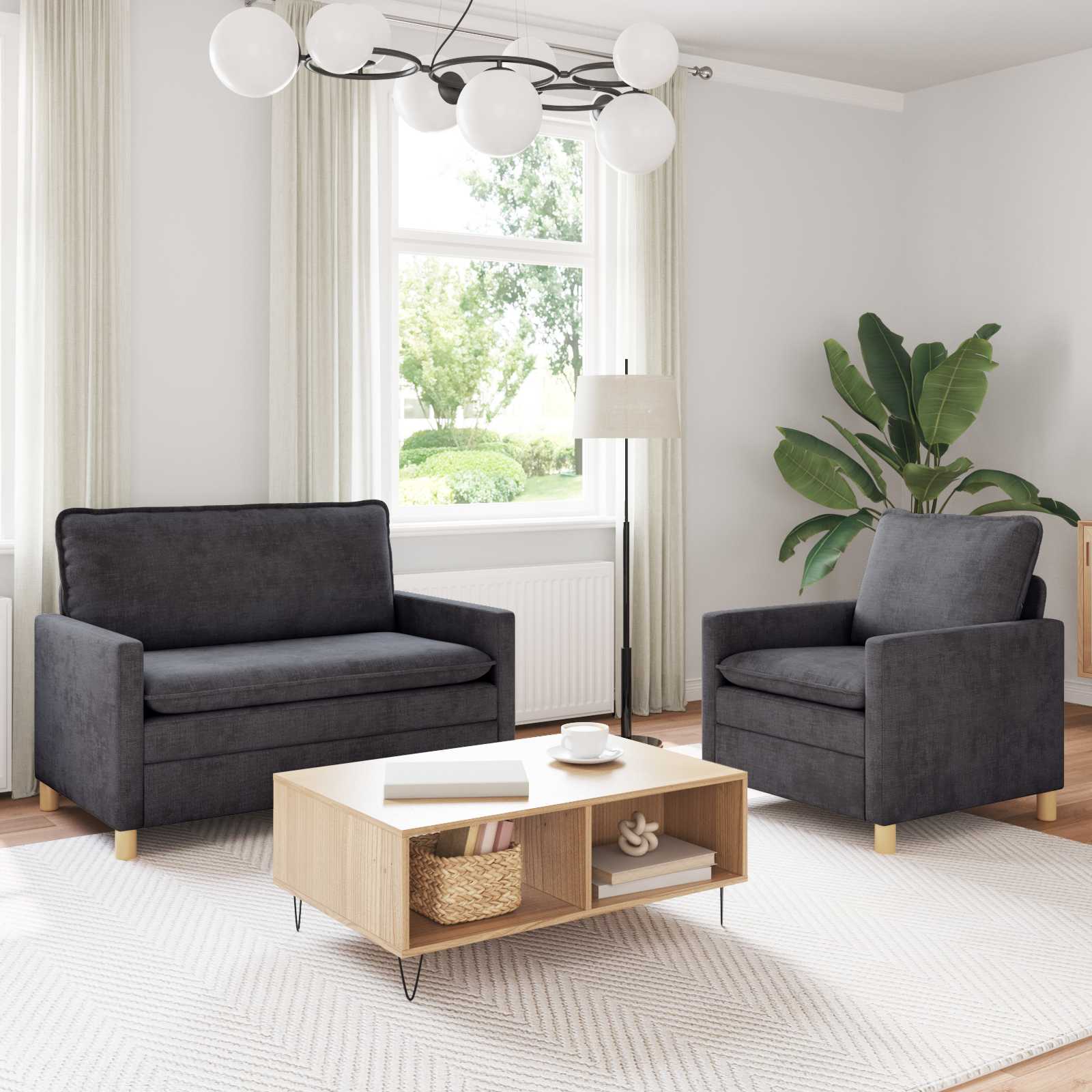 Sofa Set 2 pcs Dunkelgrau Polyester