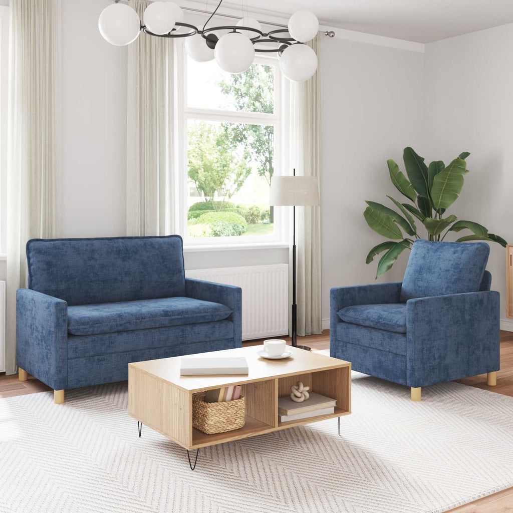 Sofa Set 2 pcs Blau Polyester