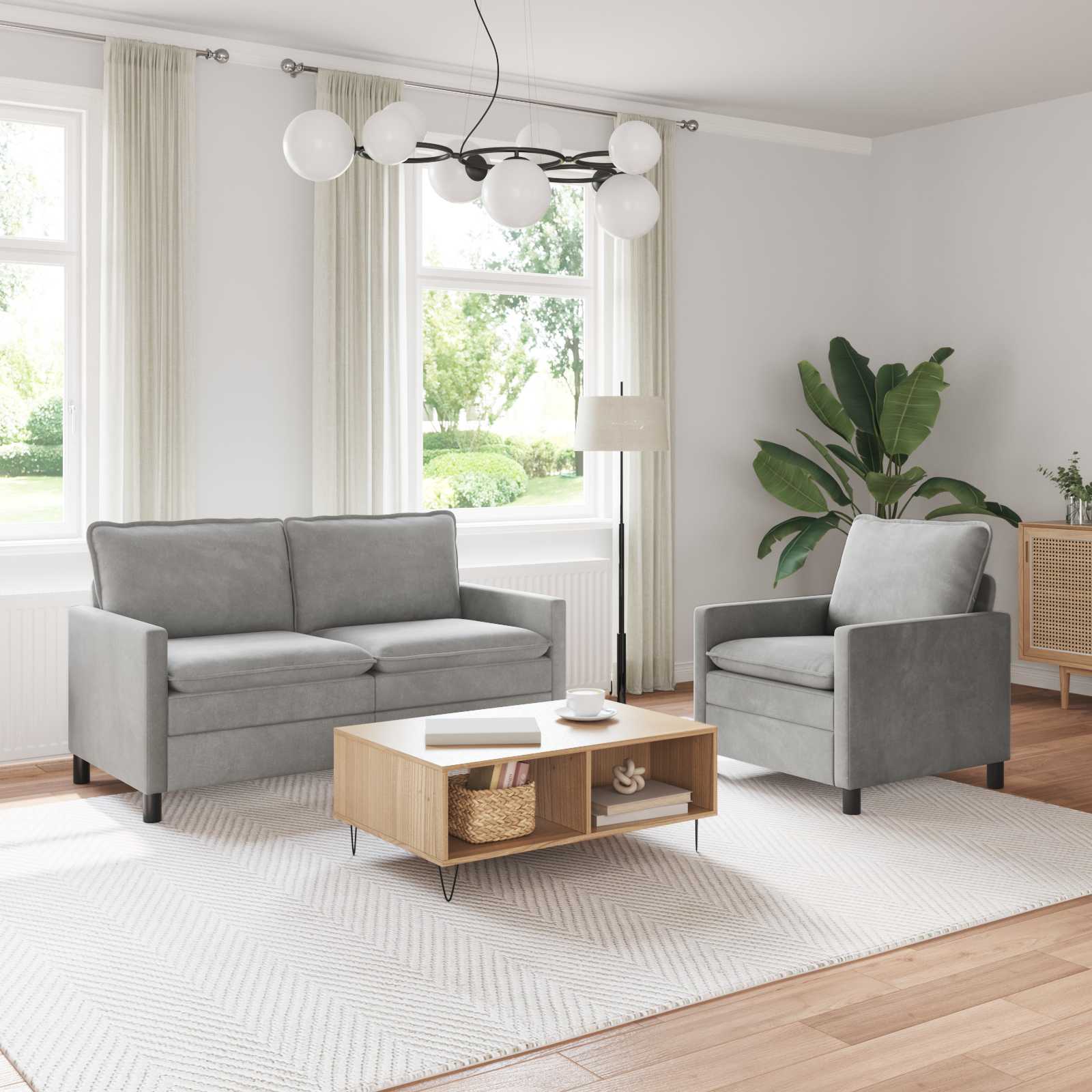 Sofa Set 2 pcs Hellgrau Samt