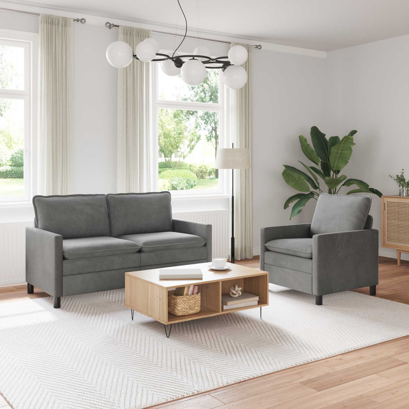 Sofa Set 2 pcs Dunkelgrau Samt