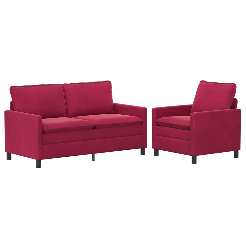 Sofa Set 2 pcs Weinrot Samt