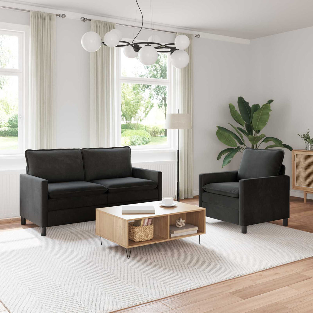 Sofa Set 2 pcs Schwarz Samt