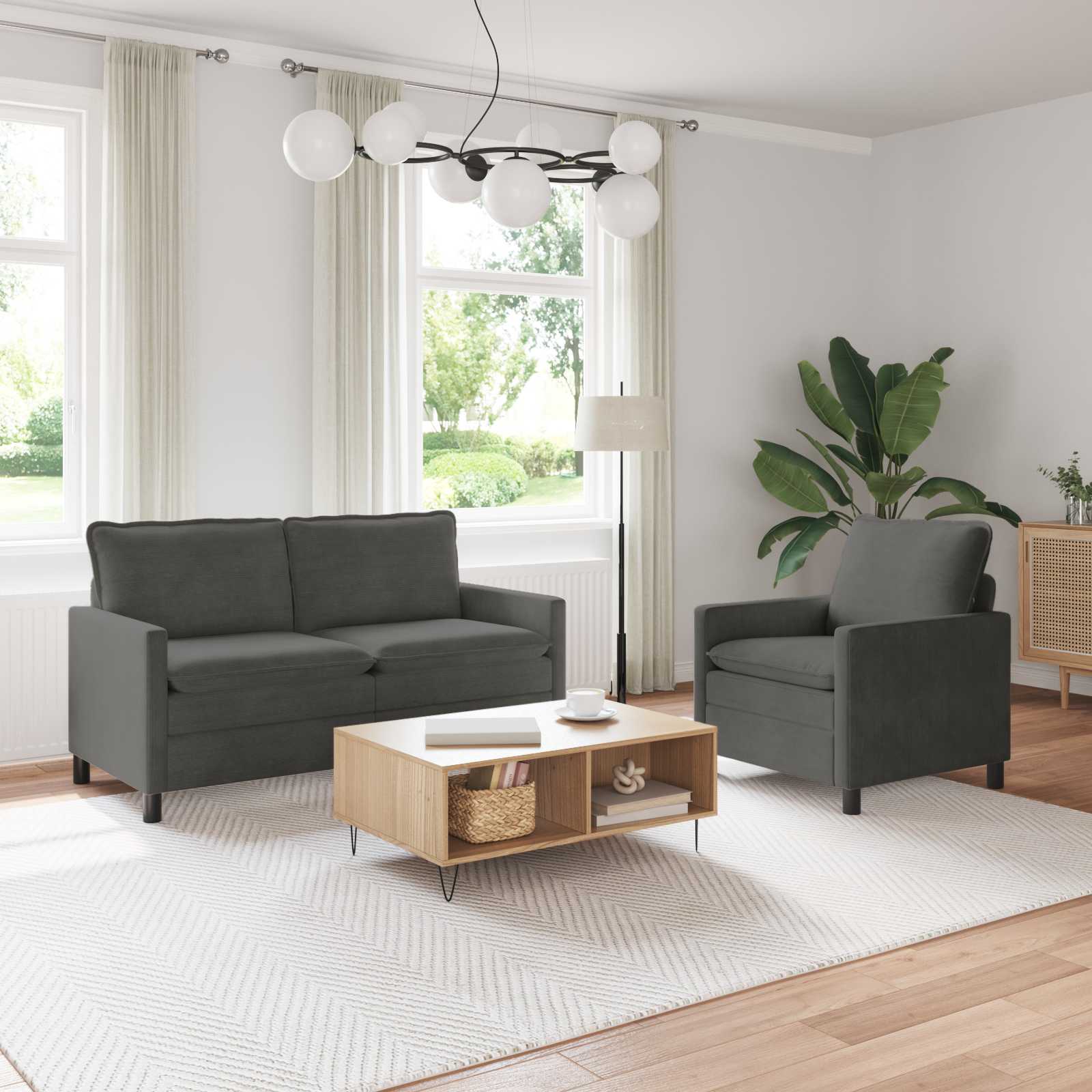 Sofa Set 2 pcs Dunkelgrau Stoff