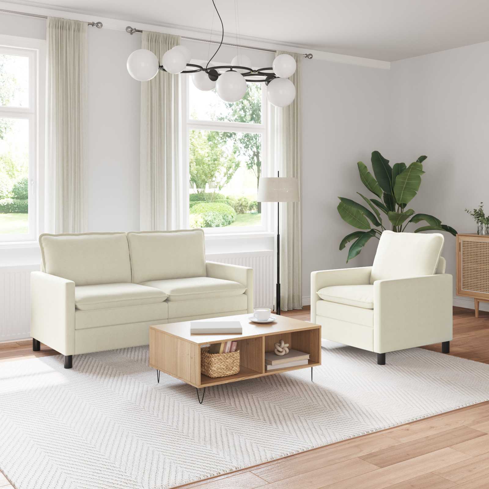 Sofa Set 2 pcs Creme Stoff