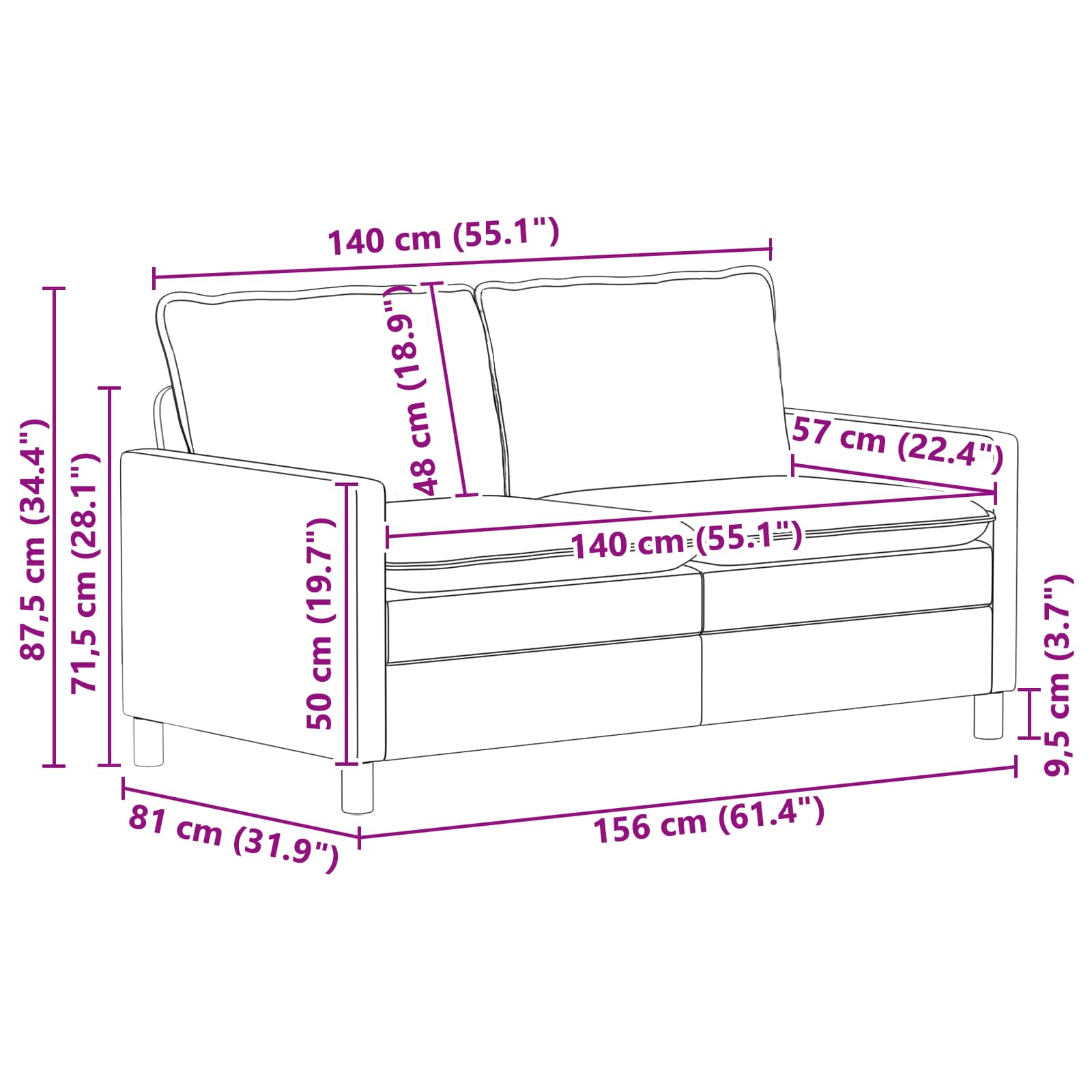 Sofa Set 2 pcs Creme Stoff