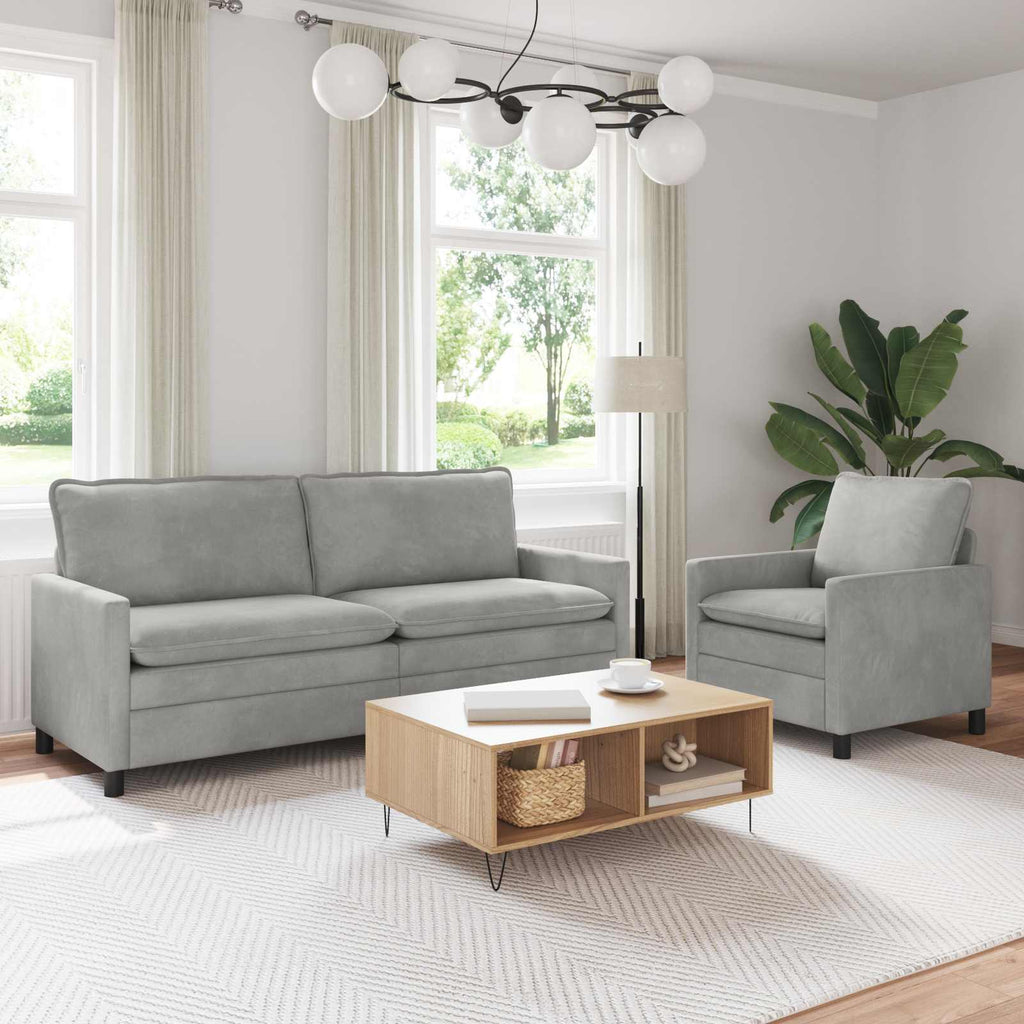 Sofa Set 2 pcs Hellgrau Samt