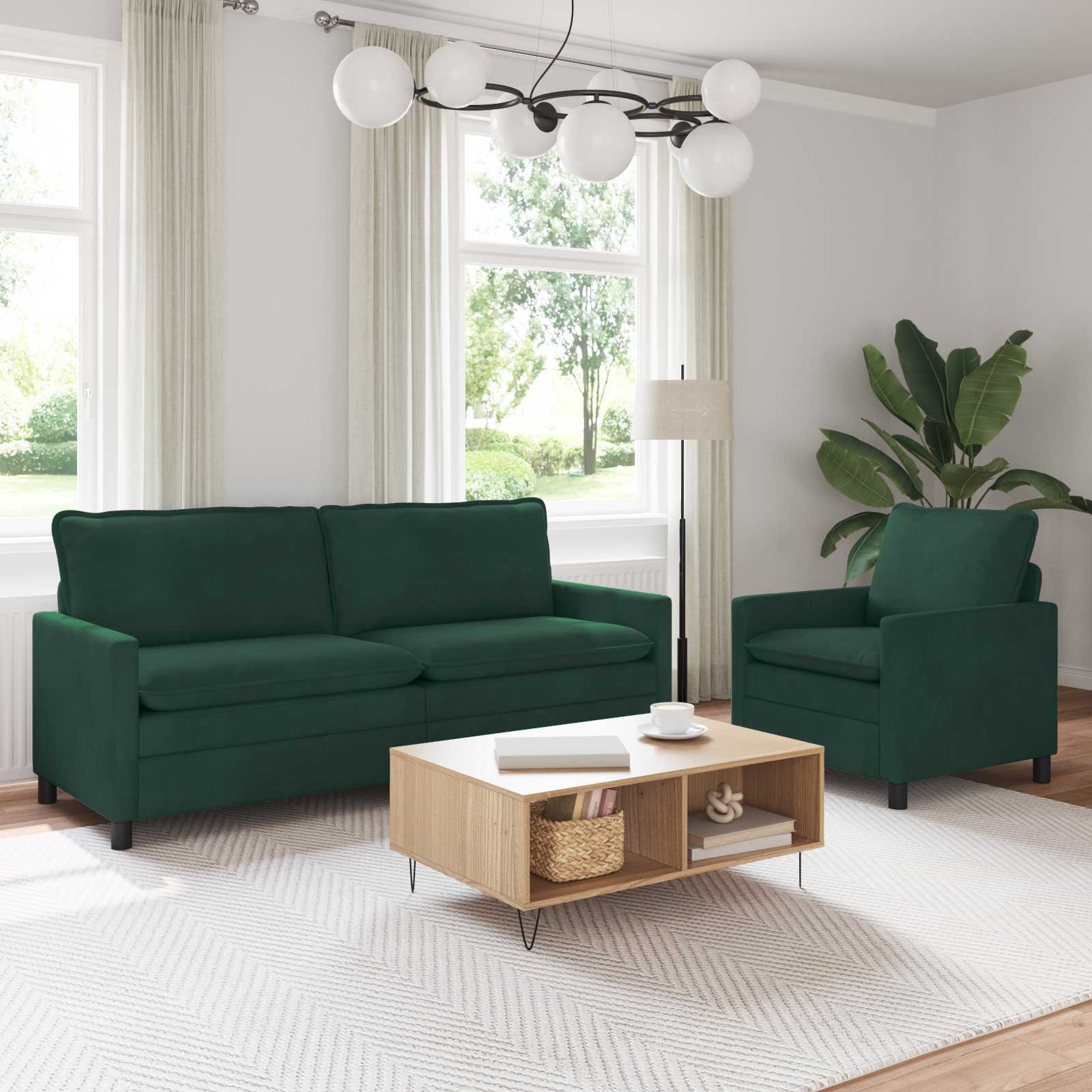 Sofa Set 2 pcs Dunkelgrün Samt