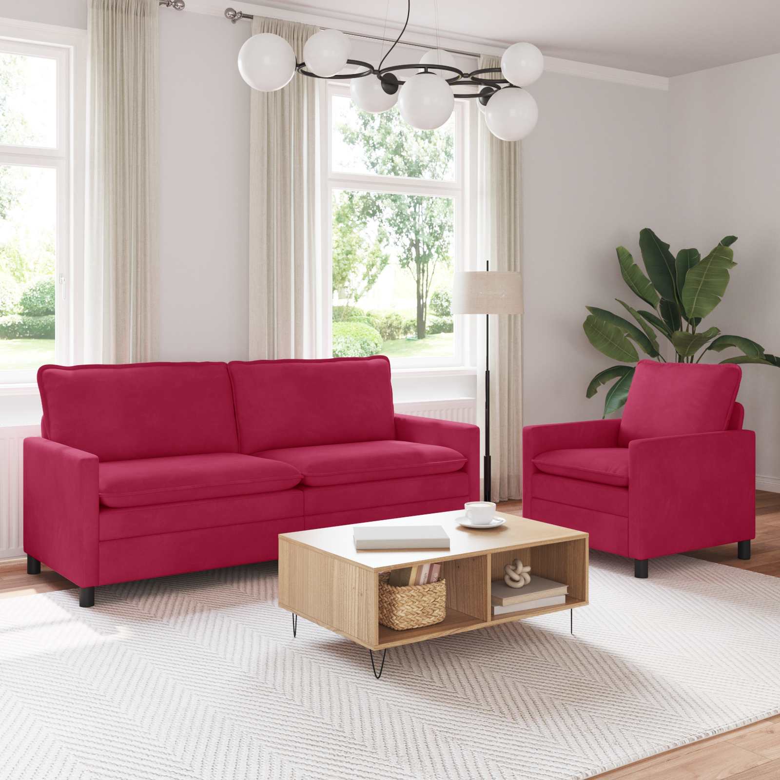 Sofa Set 2 pcs Weinrot Samt