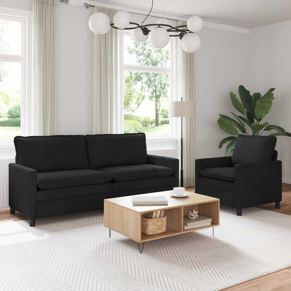 Sofa Set 2 pcs Schwarz Samt